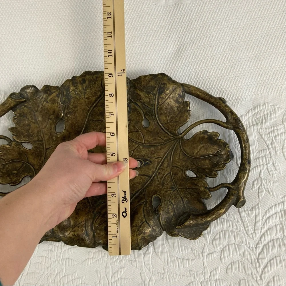 Brass grape vine footed tray dish centerpiece decor Italian Italy ornate metal